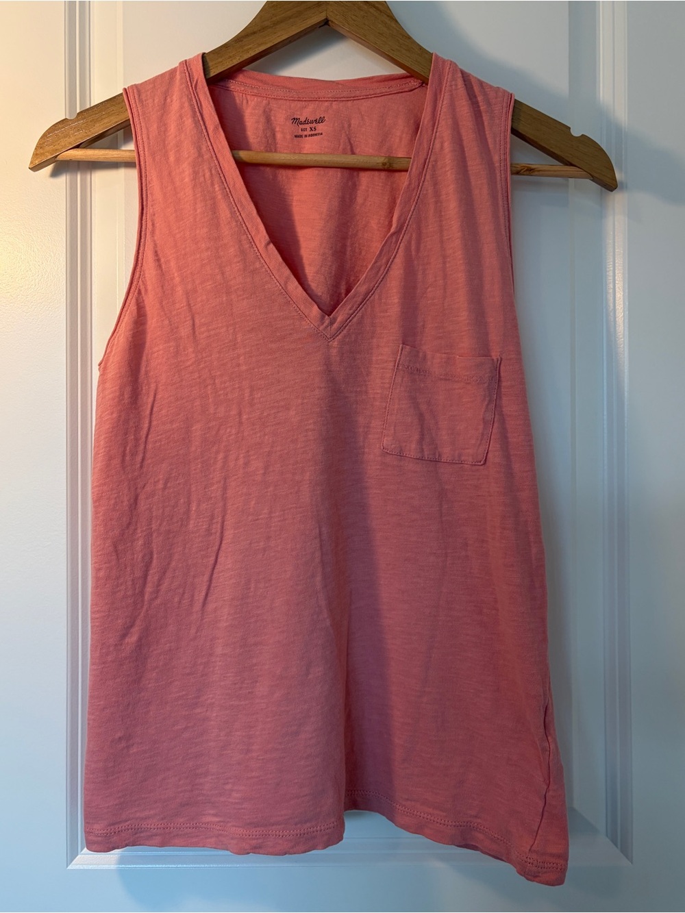 Madewell Whisper Cotton V-Neck Pocket Tank Top Coral Pink Size XS